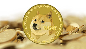 Dogecoin currency: stacks of coins
