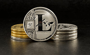 Litecoin currency: stacks of coins